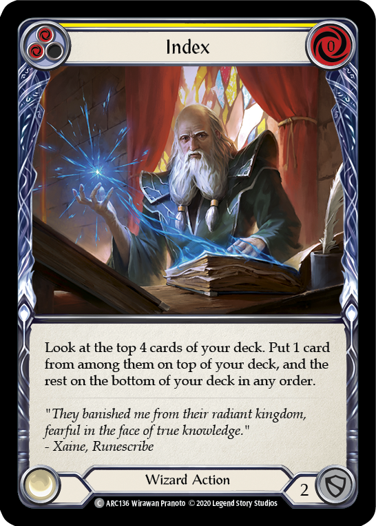 Flesh and Blood TCG | Index (Yellow) [U-ARC136] (Arcane Rising Unlimited)  Unlimited Rainbow Foil | The Nerd Merchant