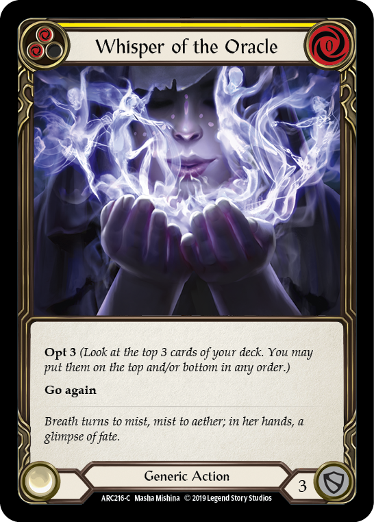 Flesh and Blood TCG | Whisper of the Oracle (Yellow) [ARC216-C] (Arcane Rising)  1st Edition Normal | The Nerd Merchant