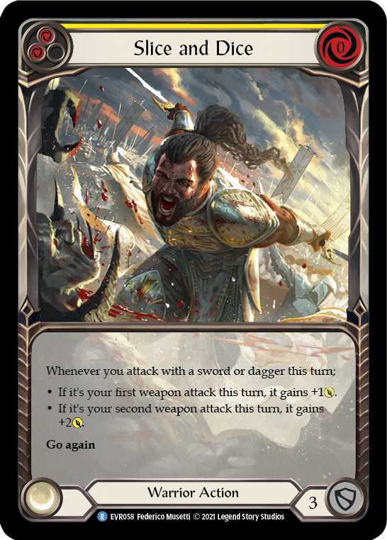 Flesh and Blood TCG | Slice and Dice (Yellow) [EVR058] (Everfest)  1st Edition Extended Art Rainbow Foil | The Nerd Merchant