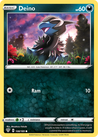 Pokemon | Deino (108/189) [Sword & Shield: Darkness Ablaze] | The Nerd Merchant