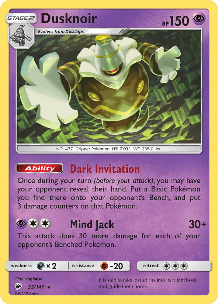 Pokemon | Dusknoir (53/147) (Theme Deck Exclusive) [Sun & Moon: Burning Shadows] | The Nerd Merchant