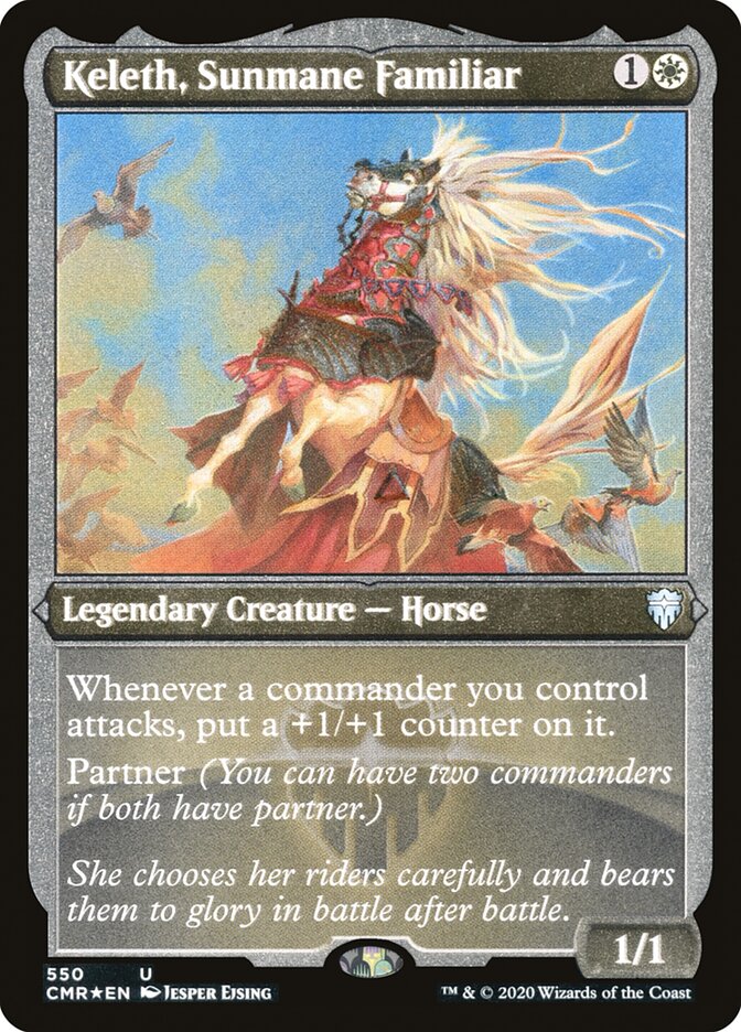 Magic | Keleth, Sunmane Familiar (Etched) [Commander Legends] | The Nerd Merchant