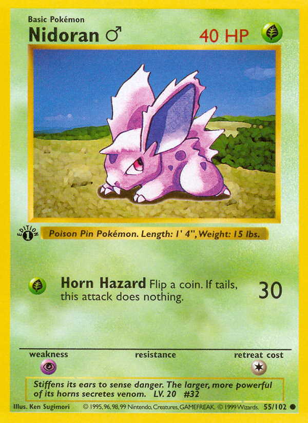 Pokemon | Nidoran (55/102) (Male) (Shadowless) [Base Set 1st Edition] | The Nerd Merchant)