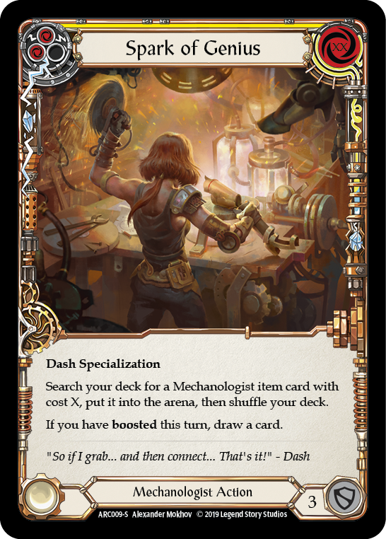 Flesh and Blood TCG | Spark of Genius [ARC009-S] (Arcane Rising)  1st Edition Rainbow Foil | The Nerd Merchant