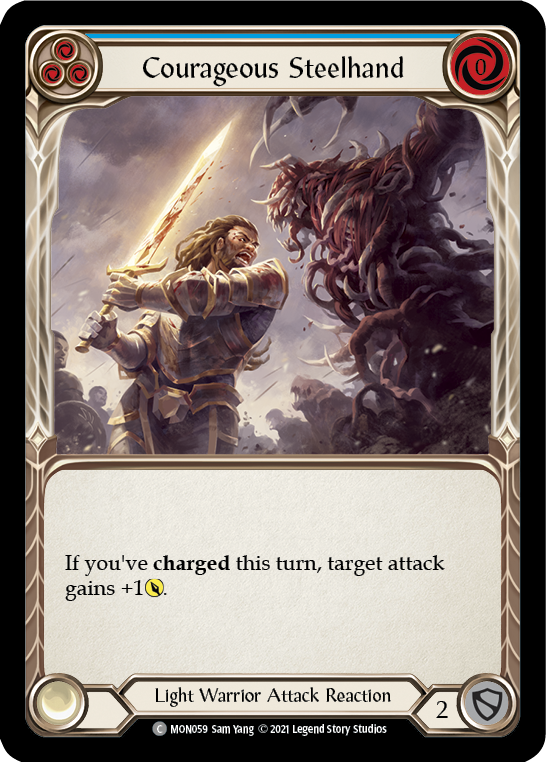 Flesh and Blood TCG | Courageous Steelhand (Blue) [MON059] (Monarch)  1st Edition Normal | The Nerd Merchant