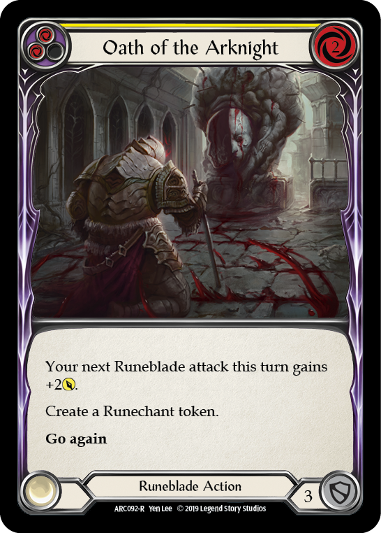 Flesh and Blood TCG | Oath of the Arknight (Yellow) [ARC092-R] (Arcane Rising)  1st Edition Rainbow Foil | The Nerd Merchant