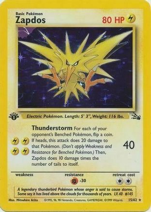Pokemon | Zapdos (15/62) (Cosmos Holo) [Fossil 1st Edition] | The Nerd Merchant