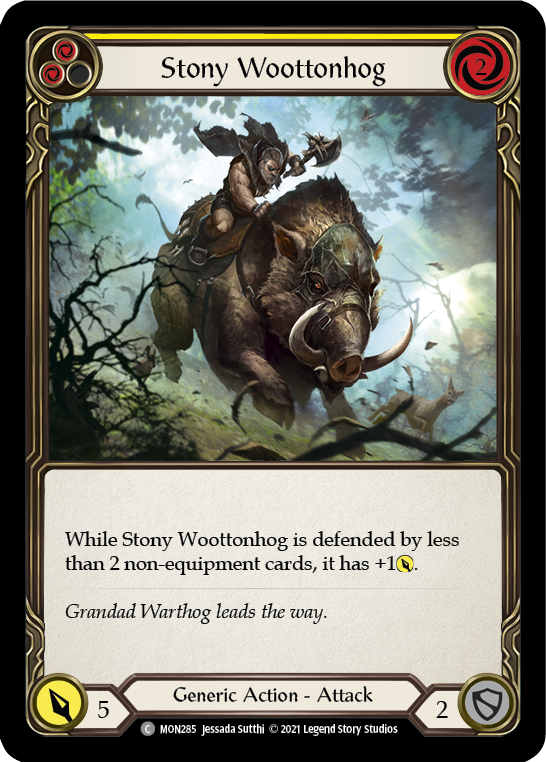 Flesh and Blood TCG | Stony Woottonhog (Yellow) [MON285-RF] (Monarch)  1st Edition Rainbow Foil | The Nerd Merchant
