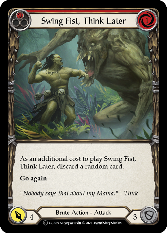 Flesh and Blood TCG | Swing Fist, Think Later (Red) [U-CRU019] (Crucible of War Unlimited)  Unlimited Rainbow Foil | The Nerd Merchant
