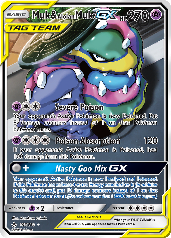 Pokemon | Muk & Alolan Muk GX (197/214) [Sun & Moon: Unbroken Bonds] | The Nerd Merchant