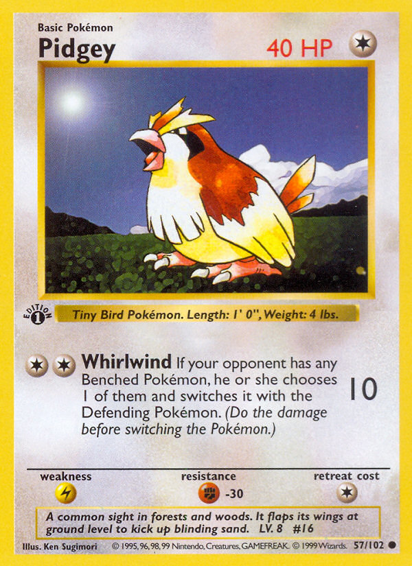 Pokemon | Pidgey (57/102) (Shadowless) [Base Set 1st Edition] | The Nerd Merchant)