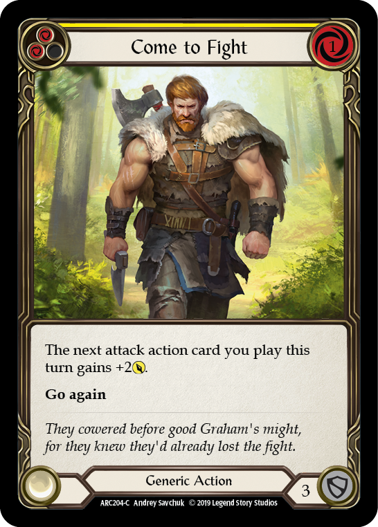 Flesh and Blood TCG | Come to Fight (Yellow) [ARC204-C] (Arcane Rising)  1st Edition Rainbow Foil | The Nerd Merchant