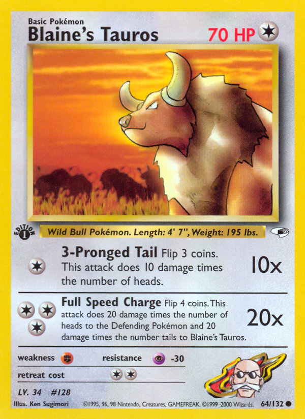 Pokemon | Blaine's Tauros (64/132) [Gym Heroes 1st Edition] | The Nerd Mechant