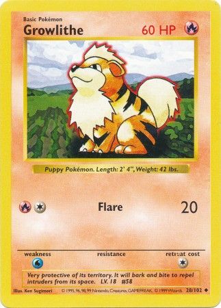 Pokemon | Growlithe (28/102) [Base Set Shadowless Unlimited] | The Nerd Merchant