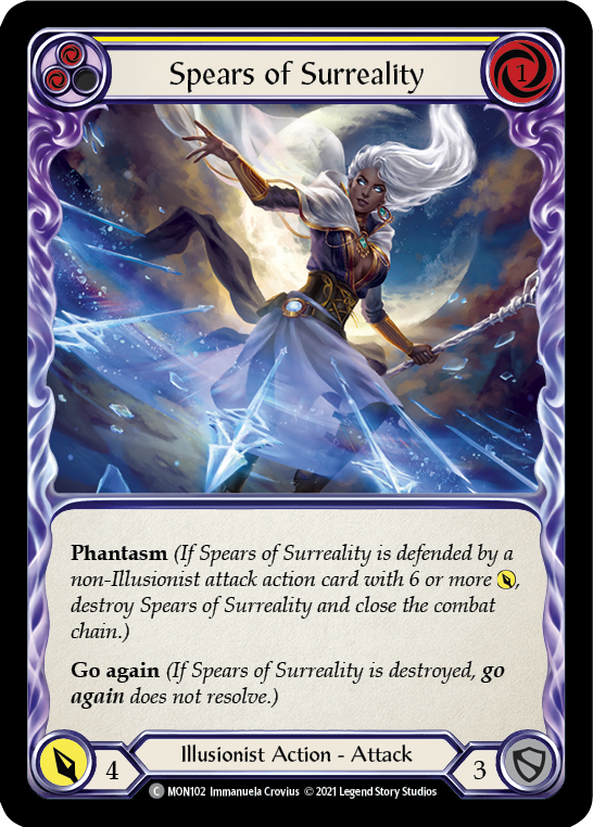 Flesh and Blood TCG | Spears of Surreality (Yellow) [MON102-RF] (Monarch)  1st Edition Rainbow Foil | The Nerd Merchant