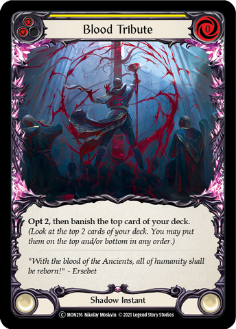 Flesh and Blood TCG | Blood Tribute (Yellow) [U-MON216-RF] (Monarch Unlimited)  Unlimited Rainbow Foil | The Nerd Merchant