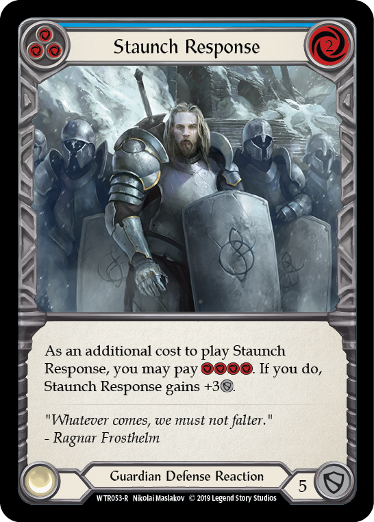 Flesh and Blood TCG | Staunch Response (Blue) [WTR053-R] (Welcome to Rathe)  Alpha Print Normal | The Nerd Merchant
