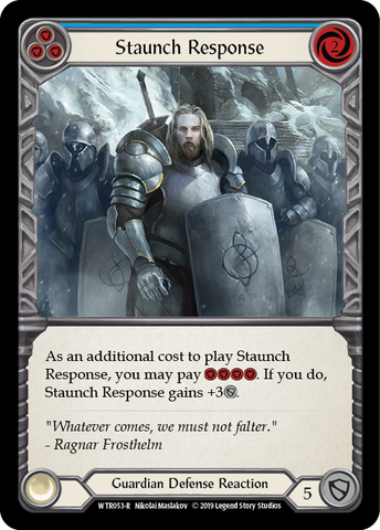 Flesh and Blood TCG | Staunch Response (Blue) [WTR053-R] (Welcome to Rathe)  Alpha Print Normal | The Nerd Merchant