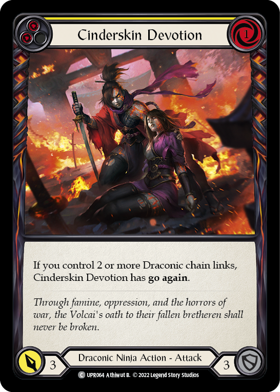 Flesh and Blood TCG | Cinderskin Devotion (Yellow) [UPR064] (Uprising)  Rainbow Foil | The Nerd Merchant