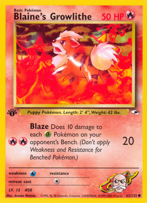 Pokemon | Blaine's Growlithe (62/132) [Gym Heroes 1st Edition] | The Nerd Mechant