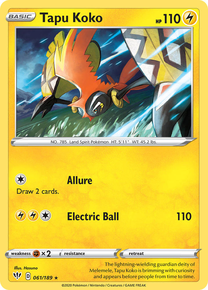 Pokemon | Tapu Koko (061/189) (Theme Deck Exclusive) [Sword & Shield: Darkness Ablaze] | The Nerd Merchant