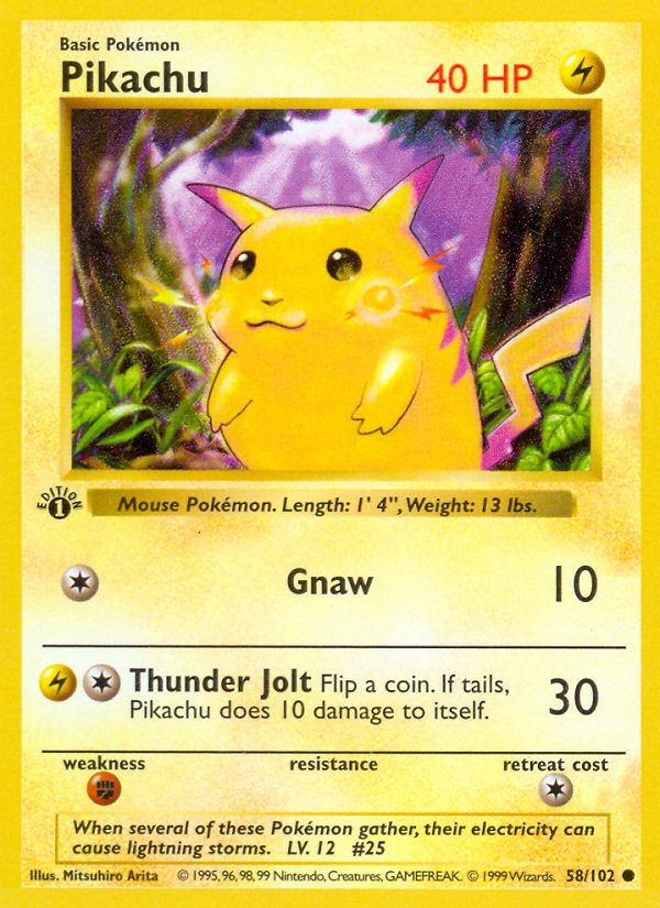 Pokemon | Pikachu (58/102) (Shadowless) [Base Set 1st Edition] | The Nerd Merchant)