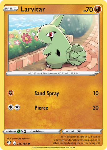 Pokemon | Larvitar (086/189) [Sword & Shield: Darkness Ablaze] | The Nerd Merchant