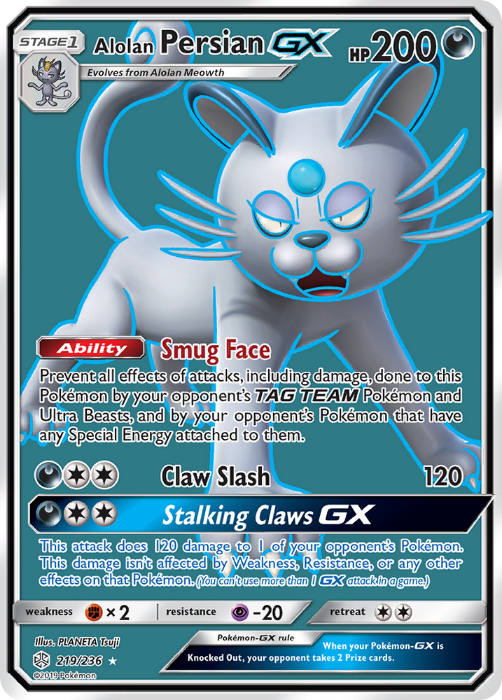 Pokemon| Alolan Persian GX (219/236) [Sun & Moon: Cosmic Eclipse] | The Nerd Merchant