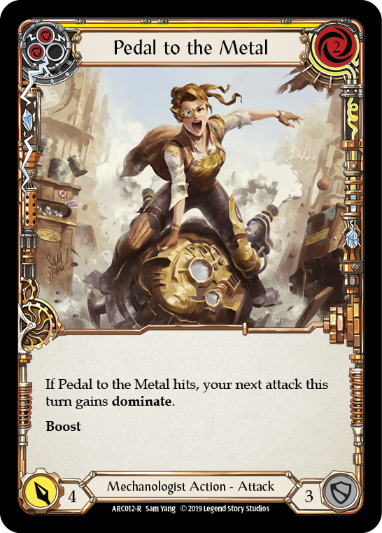 Flesh and Blood TCG | Pedal to the Metal (Yellow) [ARC012-R] (Arcane Rising)  1st Edition Rainbow Foil | The Nerd Merchant