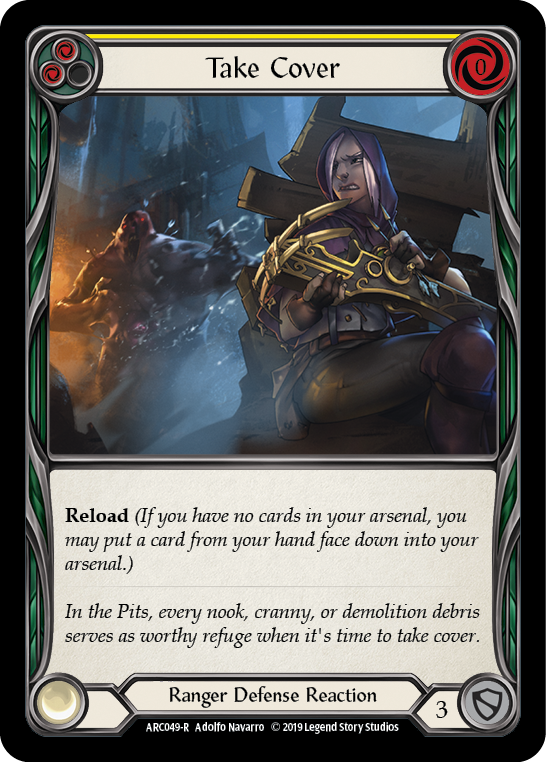 Flesh and Blood TCG | Take Cover (Yellow) [ARC049-R] (Arcane Rising)  1st Edition Rainbow Foil | The Nerd Merchant