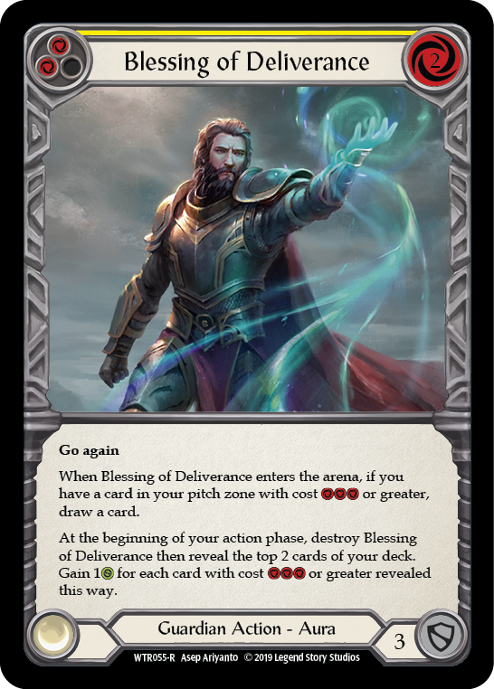 Flesh and Blood TCG | Blessing of Deliverance (Yellow) [WTR055-R] (Welcome to Rathe)  Alpha Print Rainbow Foil | The Nerd Merchant