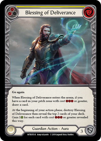 Flesh and Blood TCG | Blessing of Deliverance (Yellow) [WTR055-R] (Welcome to Rathe)  Alpha Print Rainbow Foil | The Nerd Merchant