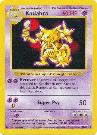 Pokemon | Kadabra (32/102) [Base Set Shadowless Unlimited] | The Nerd Merchant