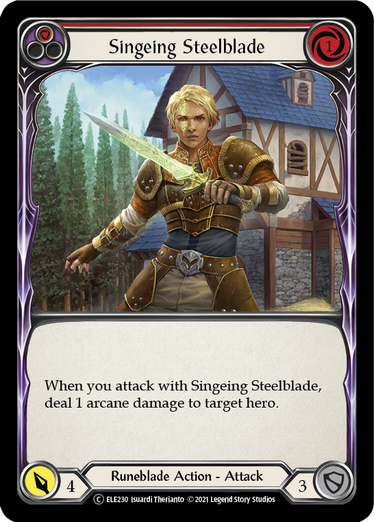 Flesh and Blood TCG | Singeing Steelblade (Red) [U-ELE230] (Tales of Aria Unlimited)  Unlimited Rainbow Foil | The Nerd Merchant