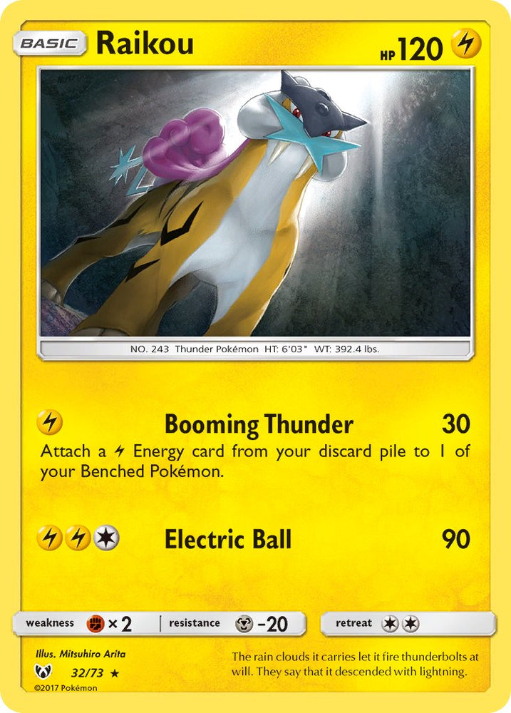 Pokemon | Raikou (32/73) (Lets Play, Pikachu Cracked Ice Holo) (Theme Deck Exclusive) [Sun & Moon: Shining Legends] | The Nerd Merchant